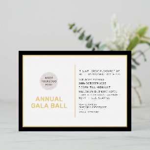 Invitación Con Relieve Metalizado Logo de GALA BALL moderno minimalista corbata negr