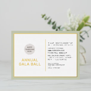 Invitación Con Relieve Metalizado Logo de GALA BALL moderno sage minimalista oro ver