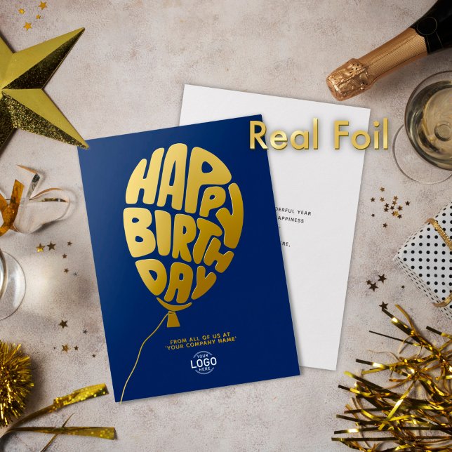 Invitación Con Relieve Metalizado Logo Lettering Balloon Navy Blue Business Birday (Subido por el creador)