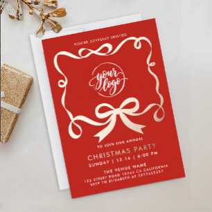 Invitación Con Relieve Metalizado Logotipo Chic Rojo Blanco Navidad Empresa Negocios