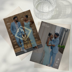 Invitación Con Relieve Metalizado Logotipo de boda elegante para guardar la fecha co