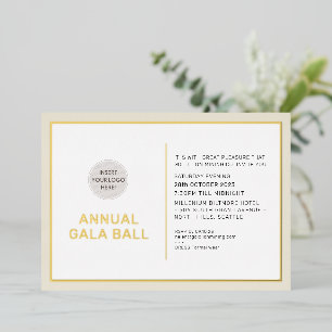 Invitación Con Relieve Metalizado logotipo de GALA BALL moderno minimalista marfil d