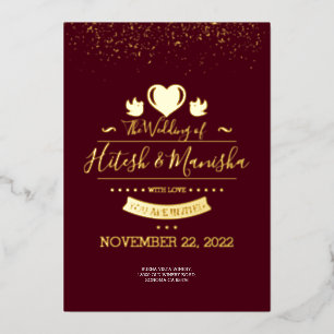 Invitación Con Relieve Metalizado Logotipo de monograma de Burdeos con paloma boda d