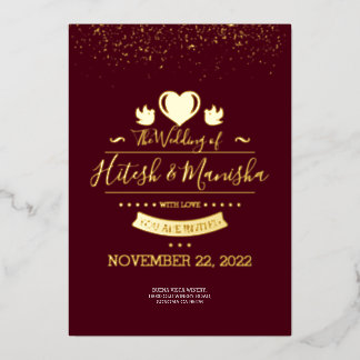 Invitación Con Relieve Metalizado Logotipo de monograma de Burdeos con paloma boda d