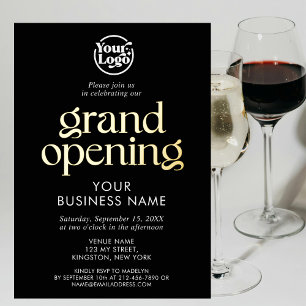 Invitación Con Relieve Metalizado Logotipo de Negocio de Gran Apertura Minimalista N