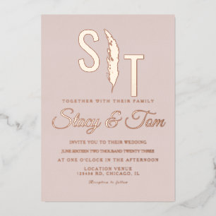 Invitación Con Relieve Metalizado Logotipo de Pampas Bodas Presionado Rubor