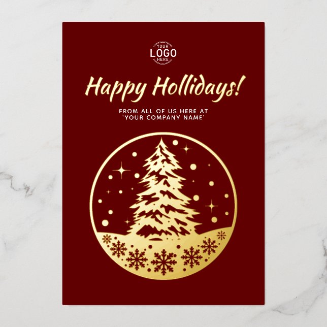 Invitación Con Relieve Metalizado Logotipo PineTree Gold Burgundy Calendar Holidays  (Anverso)