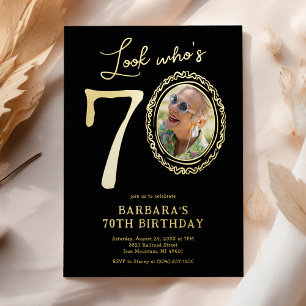 Invitación Con Relieve Metalizado Look Who's 70 Photo Adult Birthday