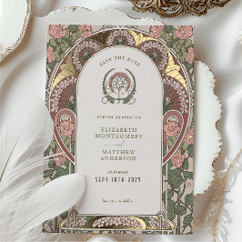 Invitación Con Relieve Metalizado Los acentos de oro del Boda Art Nouveau ahorran la