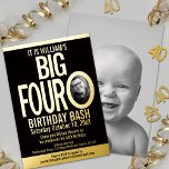 Invitación Con Relieve Metalizado Los Cuatro Grandes 0 40 años foto gráfica negra<br><div class="desc">Big Four O, negrita simple Relieve metalizado gráfico negro y dorado o tu propia plantilla de foto de color Relieve metalizado 40ª invitación de cumpleaños. Personalice esta invitación de cumpleaños de cuatro décadas con sus propios detalles de la fiesta de cumpleaños, y dos fotos diferentes de su chica de cumpleaños...</div>