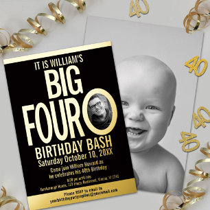 Invitación Con Relieve Metalizado Los grandes cuatro 0 Gráfico de cumpleaños número