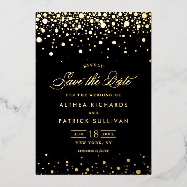 Invitación Con Relieve Metalizado Los puntos de confeti negro y Relieve metalizado d (Anverso)