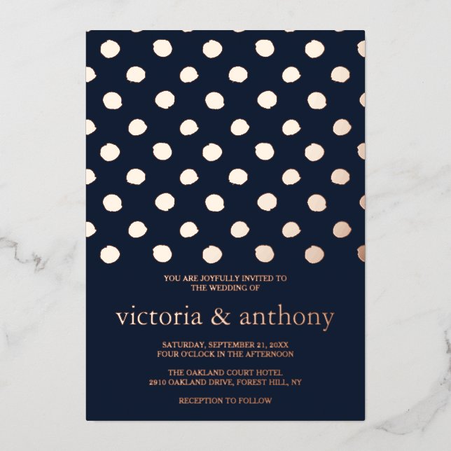 Invitación Con Relieve Metalizado Los puntos modernos de la polka Bodas reales (Anverso)