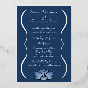 Invitación Con Relieve Metalizado Loto exquisito en azul