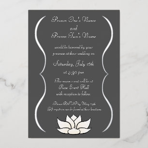 Invitación Con Relieve Metalizado Loto exquisito en blanco