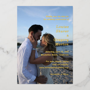 Invitación Con Relieve Metalizado Louise Simple Photo Modern Wedding Save the Date