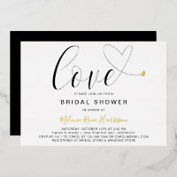 Love Heart Black White Modern Bridal Shower Gold