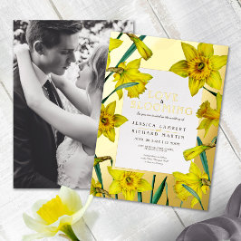 Invitación Con Relieve Metalizado Love is blooming gold yellow daffodils wedding