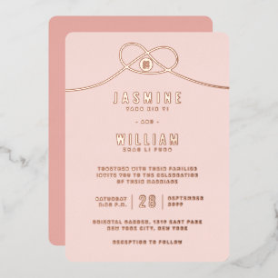 Invitación Con Relieve Metalizado Love Knot Union Double Happiness Chinese Boda