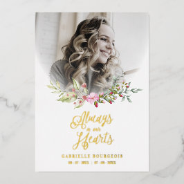 Invitación Con Relieve Metalizado Loved One Woman In Memoriam Funeral Pink Wreath