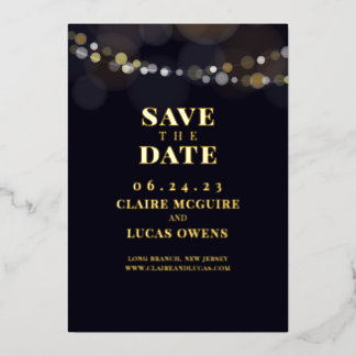 Invitación Con Relieve Metalizado Luces de Cadena Negras de Hojalata para Salvar la