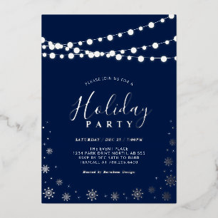 Invitación Con Relieve Metalizado Luces de cadena y copos de nieve   Festividad mode