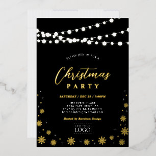 Invitación Con Relieve Metalizado Luces de cadena y nieve   Fiesta de logotipo de em