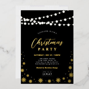 Invitación Con Relieve Metalizado Luces de Cadena y Nieve Logotipo de la Empresa F