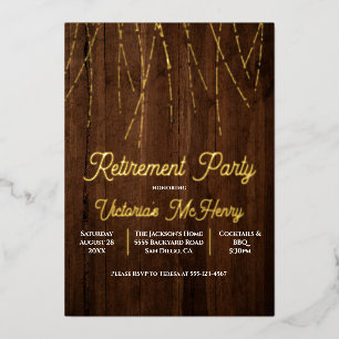 Invitación Con Relieve Metalizado Luces de Cuerda de Madera Rústica Fiesta de Jubila
