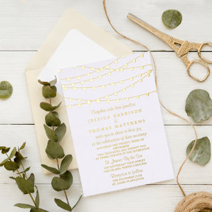 Invitación Con Relieve Metalizado Luces de Cuerda Modernas Boda Real