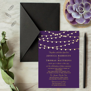 Invitación Con Relieve Metalizado Luces de Cuerda Modernas Boda Real
