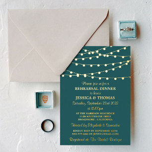 Invitación Con Relieve Metalizado Luces de Cuerda Modernas Cena de Ensayo de Boda Re