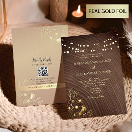 Invitación Con Relieve Metalizado Luces de cuerdas y oro Boda de madera de pino