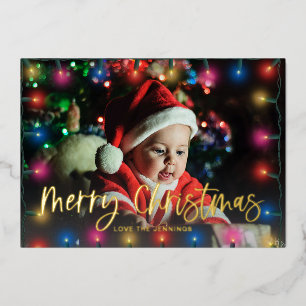 Invitación Con Relieve Metalizado Luces de Navidad y Foto