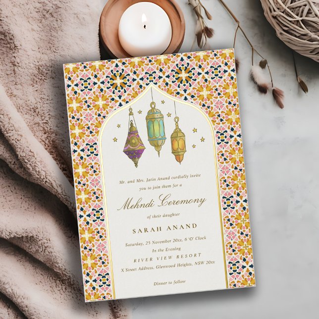 Invitación Con Relieve Metalizado Luces Nocturnas Florales Elegantes y Ornamentadas  (Subido por el creador)