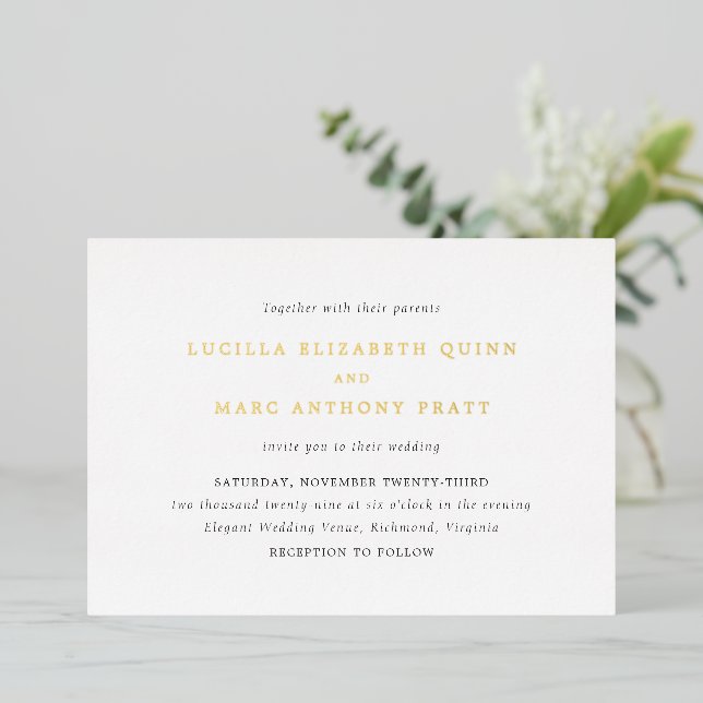 Invitación Con Relieve Metalizado Lucilla Elegant Modern Boda (Anverso de pie)