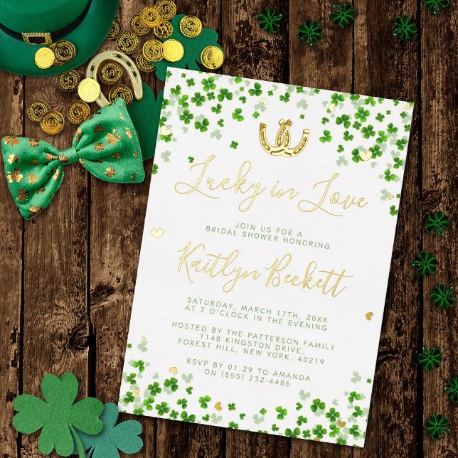Invitación Con Relieve Metalizado Lucky In Love St. Patrick's Day Bridal Shower Real (Subido por el creador)