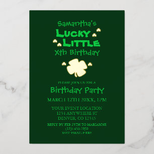 Invitación Con Relieve Metalizado Lucky Little Birday