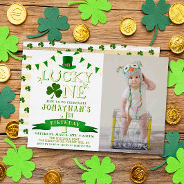 Invitación Con Relieve Metalizado Lucky One Photo First Birthday Real