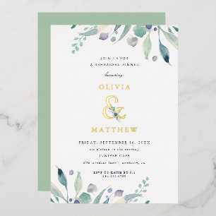 Invitación Con Relieve Metalizado Lujo Boda Floral Ensayo Cena