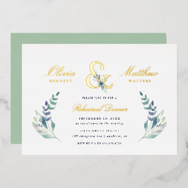 Invitación Con Relieve Metalizado Lujo Boda Floral Ensayo Cena