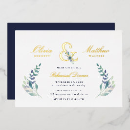 Invitación Con Relieve Metalizado Lujo Boda Floral Ensayo Cena