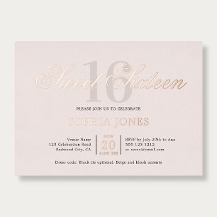 Invitación Con Relieve Metalizado Lujo Elegante Rosa Sweet 16