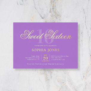 Invitación Con Relieve Metalizado Lujo Escritura Elegante Púrpura Cumpleaños 16