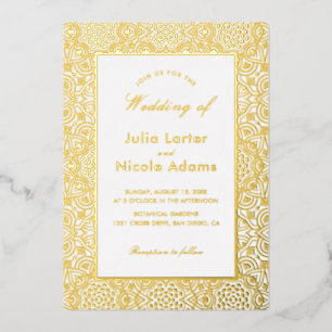 INVITACIÓN CON RELIEVE METALIZADO LUJO METÁLICO GEOMÉTRICO BRILLANTE PARA BODAS