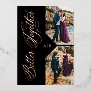 Invitación Con Relieve Metalizado Lujo Moderno 2 Fotos Collage Rosa Gold Whimsical