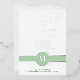 Invitación Con Relieve Metalizado Lujo Monograma Chic Despedida de Soltera Verde Pla