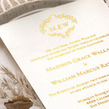 Lujo Monograma de Corona Elegante Blanco Oro Boda