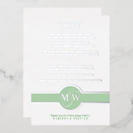 Invitación Con Relieve Metalizado Lujo Monograma Moderno Menú Elegante Verde Plata