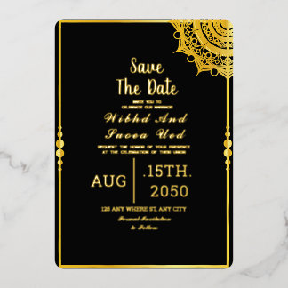 Invitación Con Relieve Metalizado Lujo negro acrílico para guardar la fecha de la bo